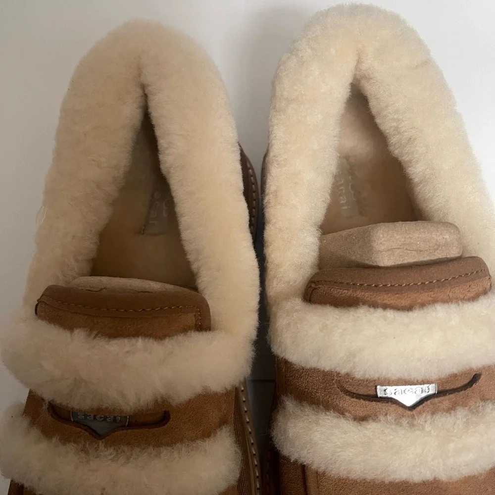 UGG x SACAI Tan Shearling Loafers - Chestnut - Picture 12 of 16